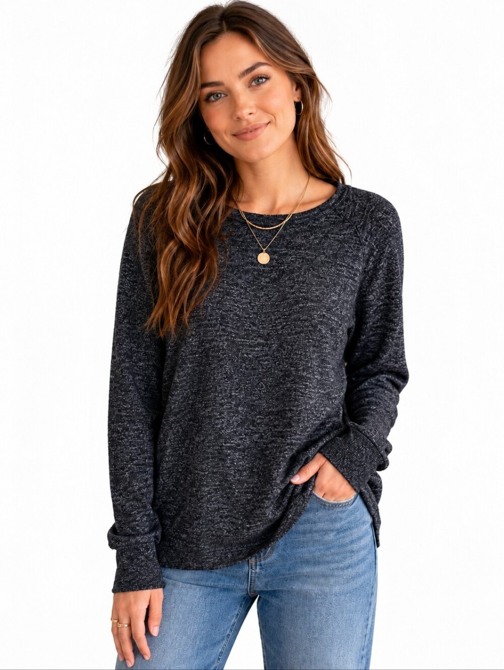 Buffalo David Bitton Black Gray Marled Knit Pullover Sweater Women's Small Soft